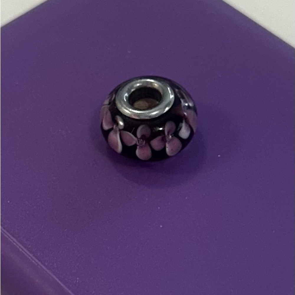 Pink and Purple Floral Glass Bead Charm